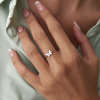 Beyaz Mineli Kelebek Yüzük - 3