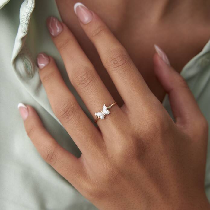 Beyaz Mineli Kelebek Yüzük - 3