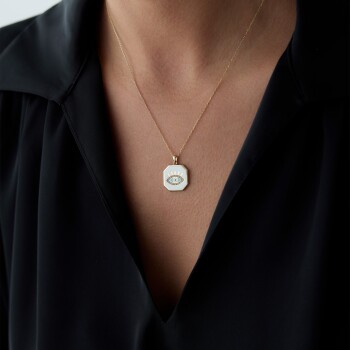 Beyaz Mineli Plaka Göz Kolye - Rayna