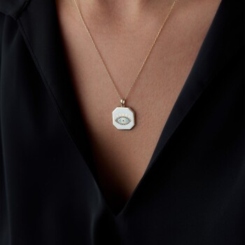 Beyaz Mineli Plaka Göz Kolye - Rayna (1)