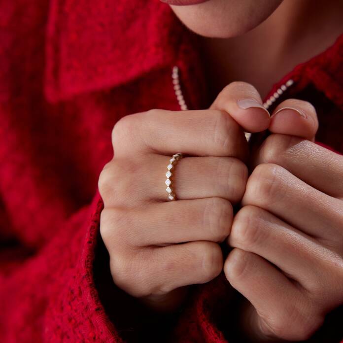 Beyaz Mineli Sıra Yonca Yüzük - 2