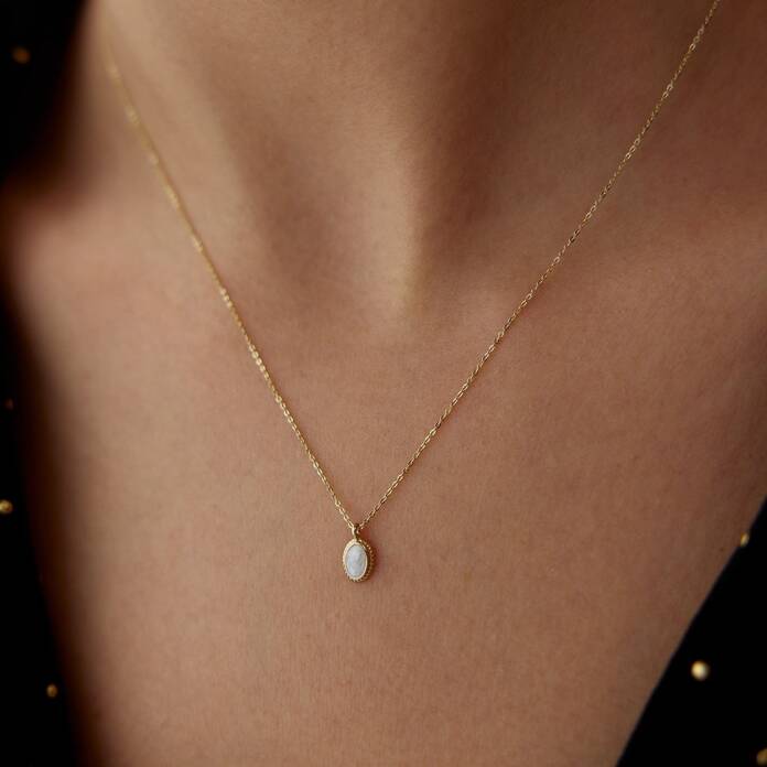 Beyaz Mineli Vintage Kolye - 1