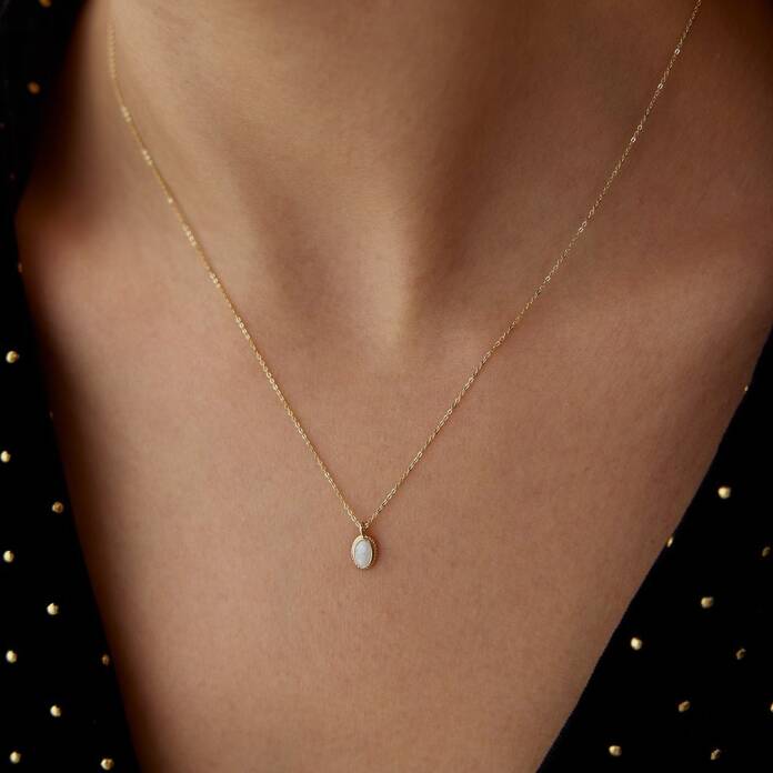 Beyaz Mineli Vintage Kolye - 2