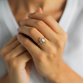 Beyaz Opal Compass Yüzük - Cemart