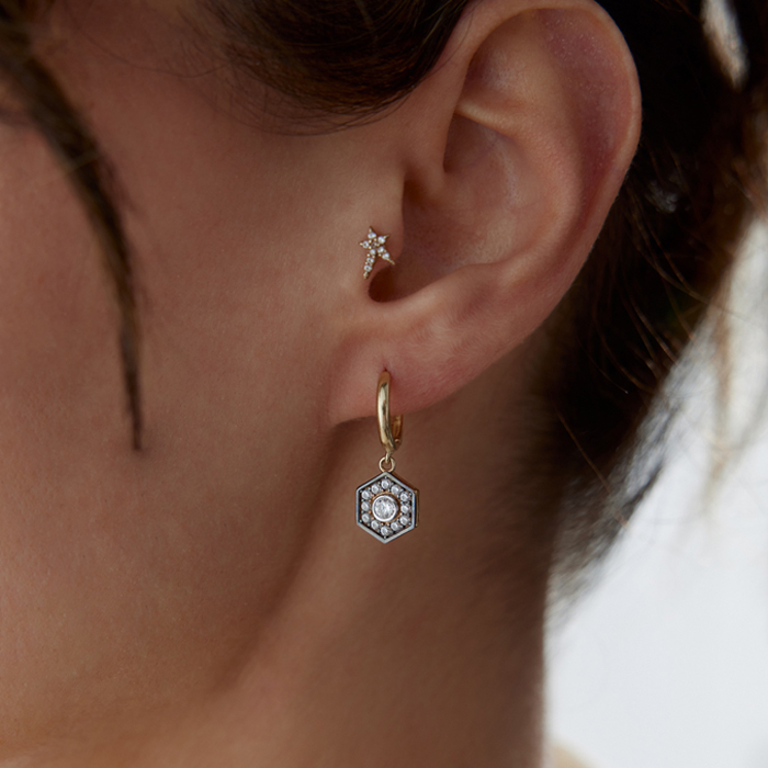 Black Altıgen Küpe - Cemart