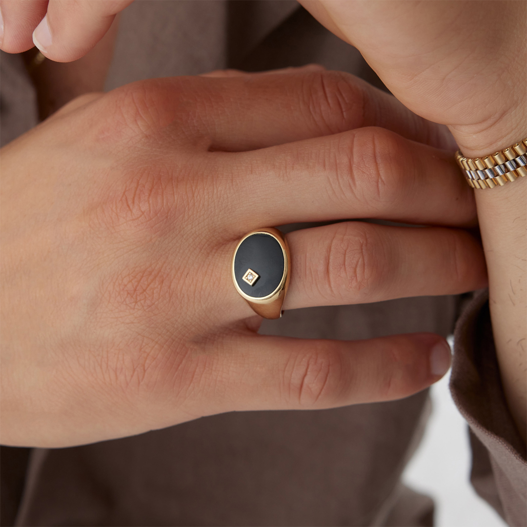 Black Sparkle Şovalye Yüzük - 1