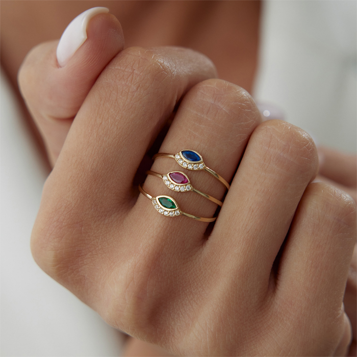 Blue Kirpikli Göz Yüzük - 3