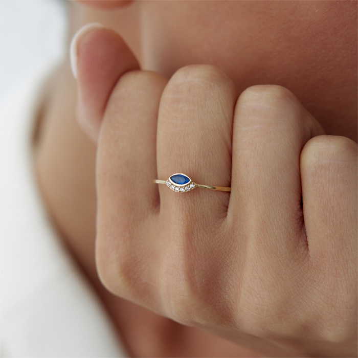 Blue Kirpikli Göz Yüzük - Rayna