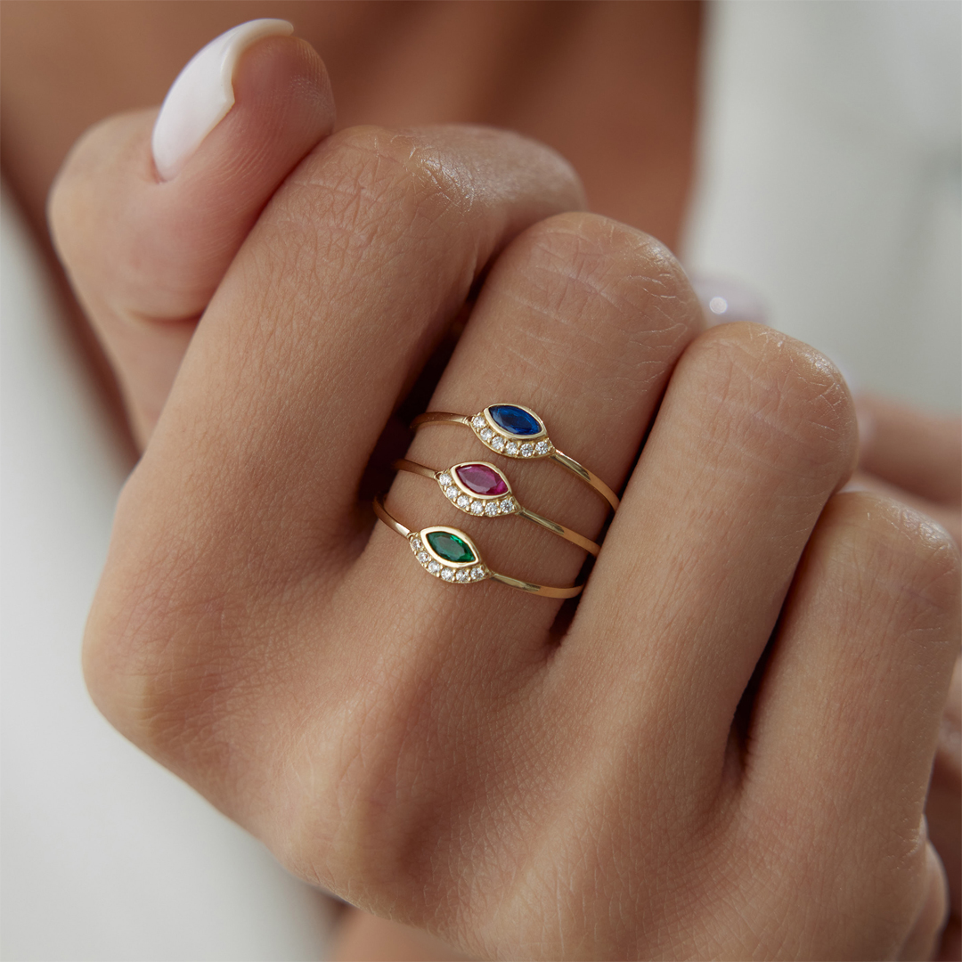 Blue Kirpikli Göz Yüzük - 3