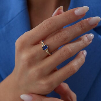 Blue Two Way Dörtgen Yüzük - Rayna