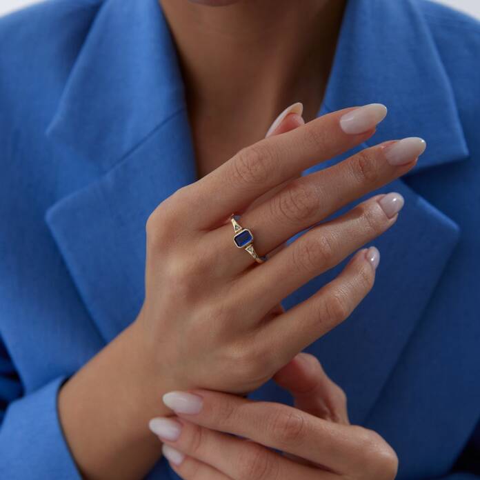 Blue Two Way Dörtgen Yüzük - 2