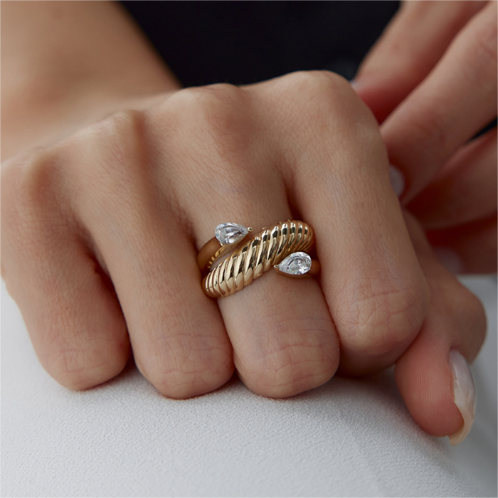 Damla Taşlı Tırtıl Yüzük - Mg Gold