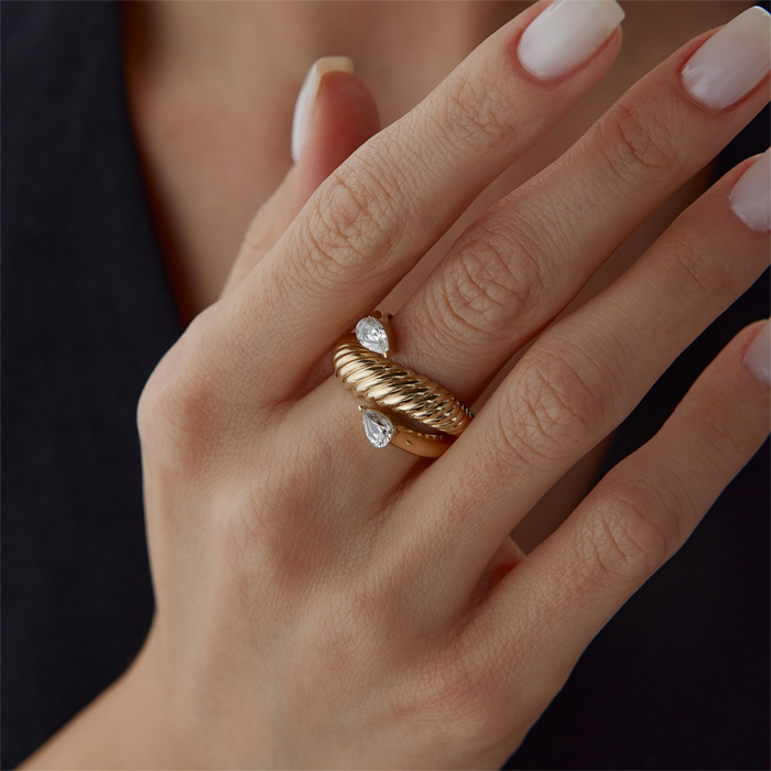 Damla Taşlı Tırtıl Yüzük - Mg Gold (1)