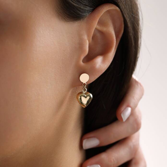 Bold Kalp Sallantılı Vidalı Küpe - 1