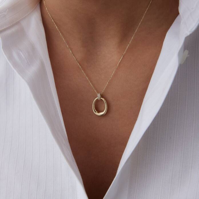 Bombe Halka Taşlı Kilit Kolye - 2