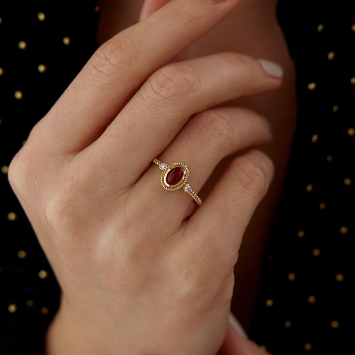 Burgu Çerçeveli Oval Taşlı Yüzük - 2