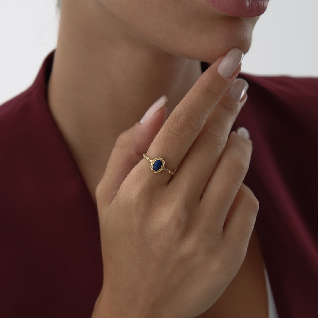 Burgulu Oval Lacivert Yüzük - 1