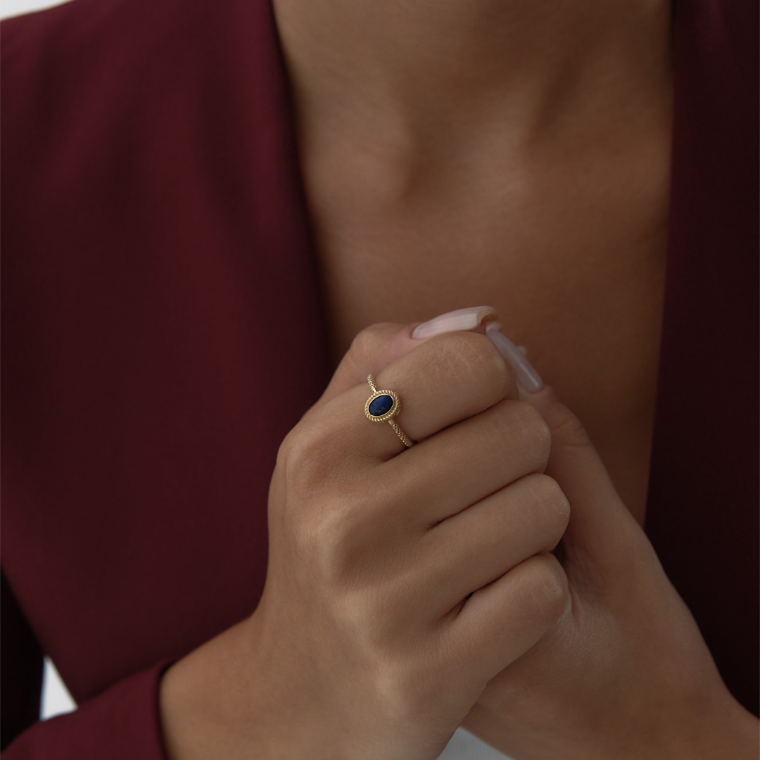 Burgulu Oval Lacivert Yüzük - 2