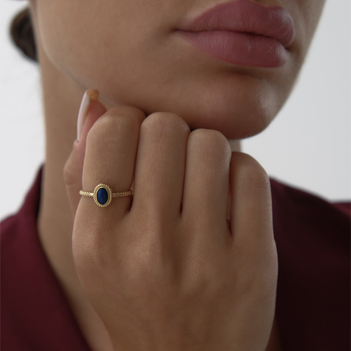 Burgulu Oval Lacivert Yüzük - 3