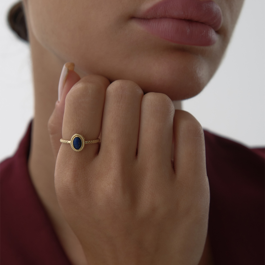 Burgulu Oval Lacivert Yüzük - 3