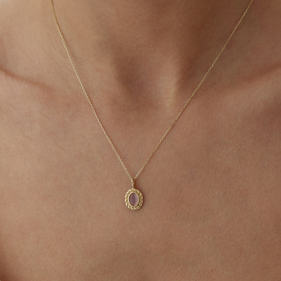 Burgulu Pembe Taşlı Kolye - 1