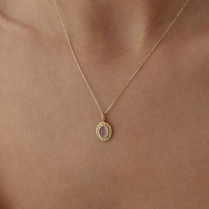 Burgulu Pembe Taşlı Kolye - Rayna (1)