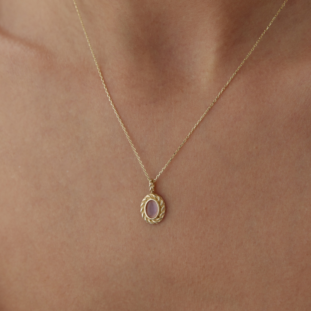 Burgulu Pembe Taşlı Kolye - 2