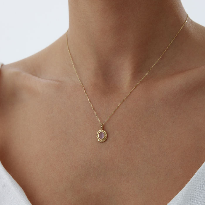 Burgulu Pembe Taşlı Kolye - 3