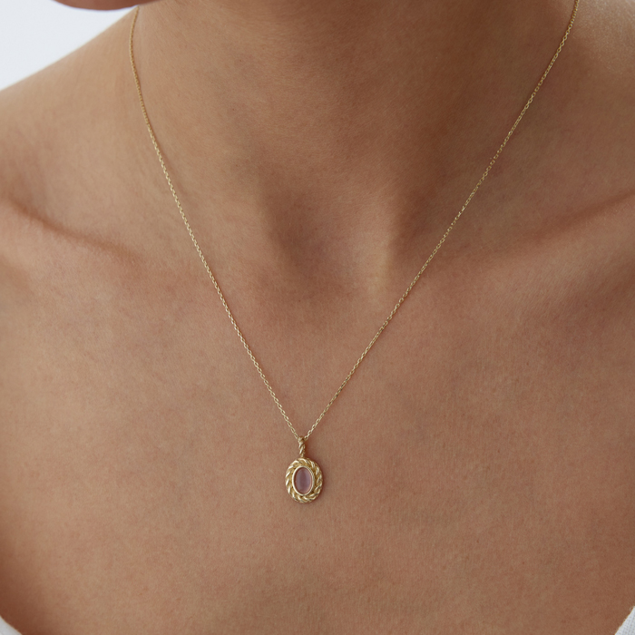 Burgulu Pembe Taşlı Kolye - Rayna