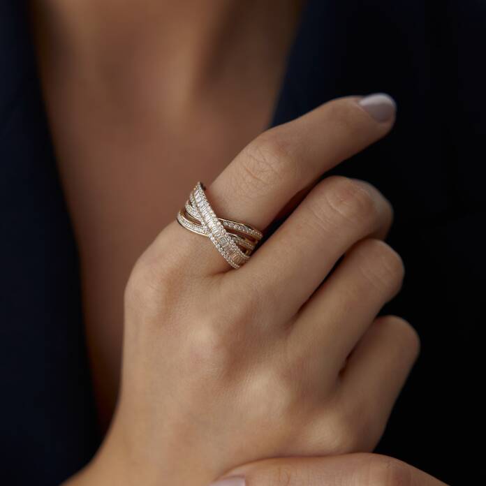 Çapraz Baget Taşlı X Yüzük - 1