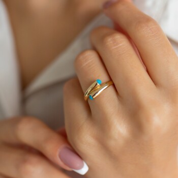 Çapraz Firuze Taşlı Yüzük - Vedat