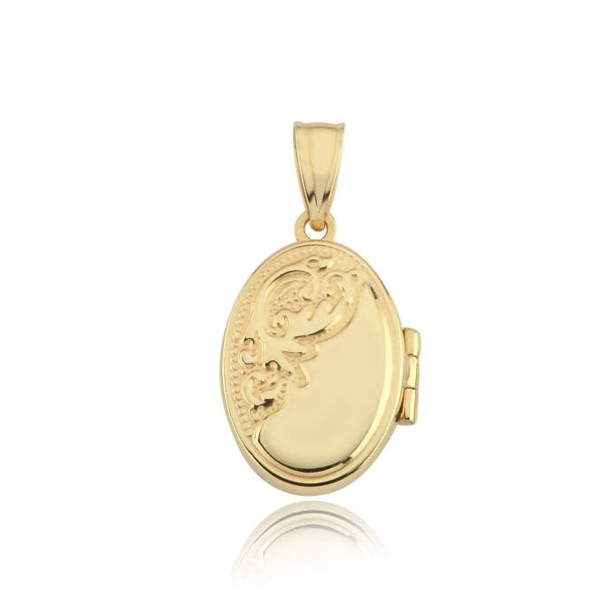 Çiçek Motifli Oval Kapaklı Kolye Ucu - 1