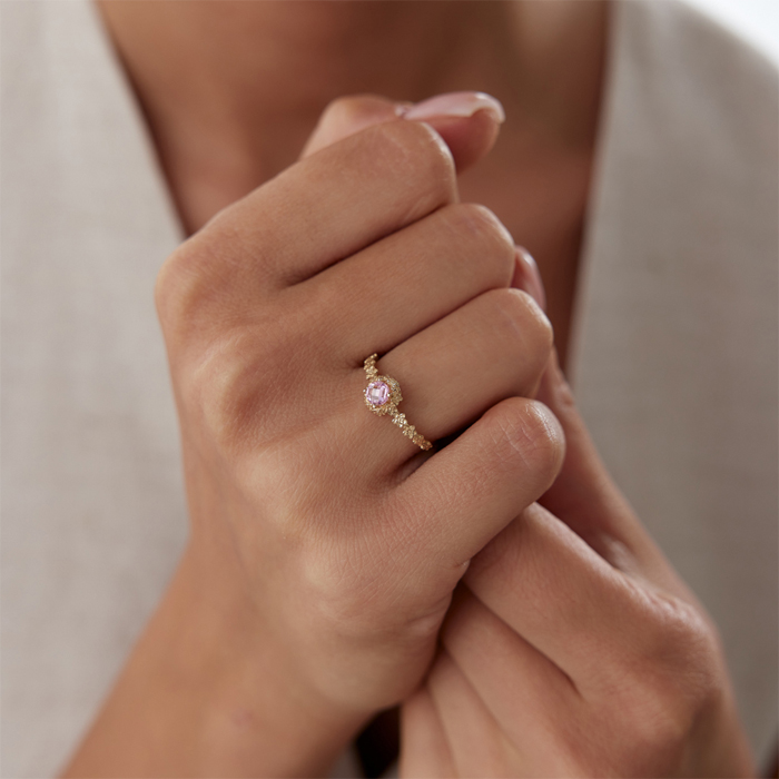 Çiçek Tur Pembe Taşlı Yüzük - Nüans