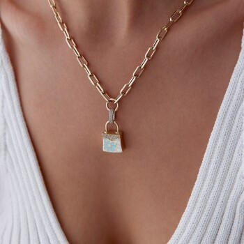 Çiçekli Kilit Charm Ataç Kolye - Mazi (1)