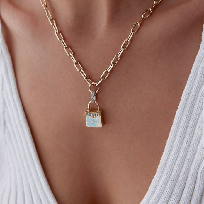 Çiçekli Kilit Charm Ataç Kolye - 2