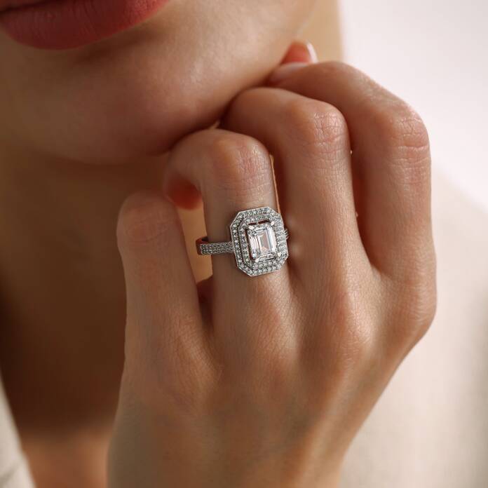 Çift Çerçeve Taşlı Yansıma Baget Yüzük - 1