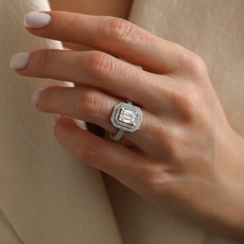 Çift Çerçeve Taşlı Yansıma Baget Yüzük - Oragold Orhan (1)