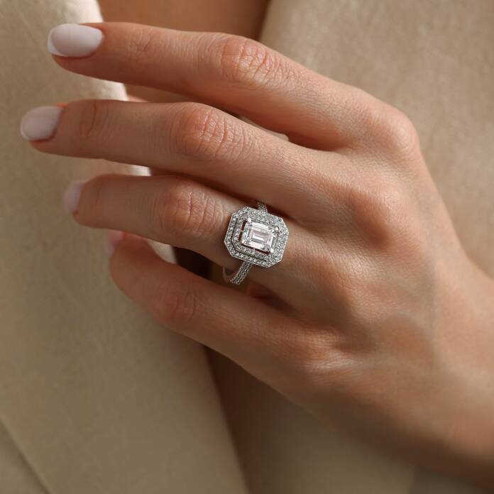 Çift Çerçeve Taşlı Yansıma Baget Yüzük - 2