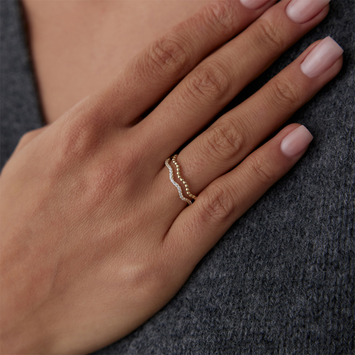 Çift Sıra Dalgalı Top Yüzük - Nüans (1)