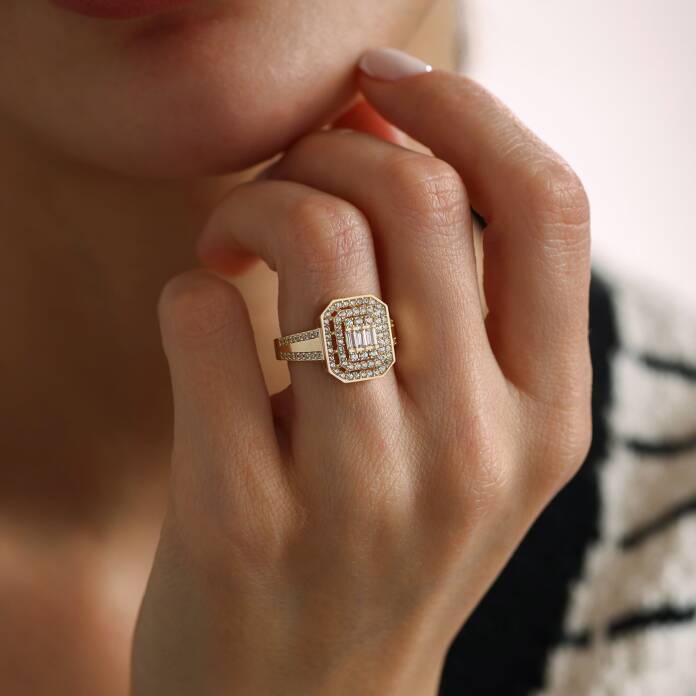 Çift Sıra Taşlı Baget Yüzük - 1