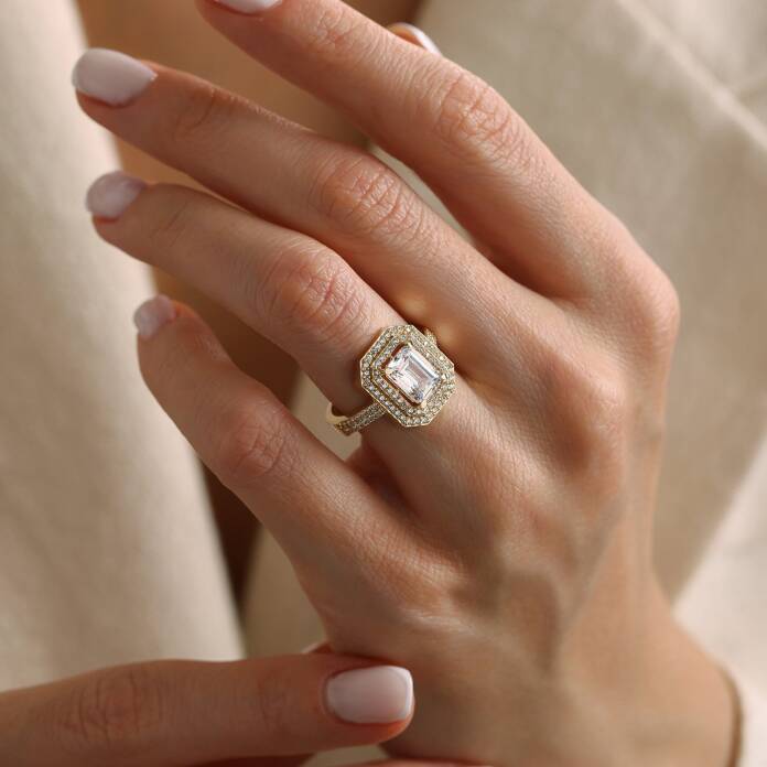 Çift Sıra Taşlı Yansıma Baget Yüzük - 1