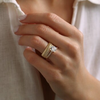 Çift Tur Alyanslı Tektaş Yüzük - Oragold Orhan