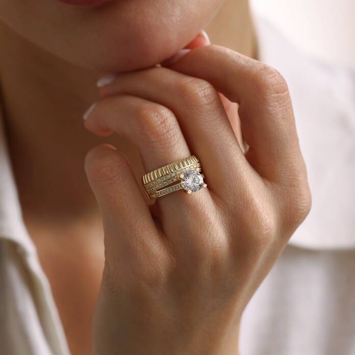 Çift Tur Alyanslı Tektaş Yüzük - 2