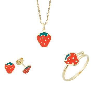 Çilek Figürlü 14 Ayar Kız Çocuk Altın Takı Seti - Melike