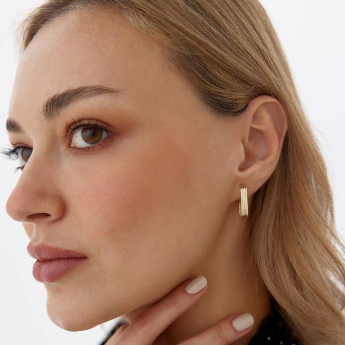 Çizgili Kare J Küpe - 2