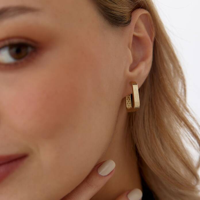 Çizgili Kare J Küpe - 4