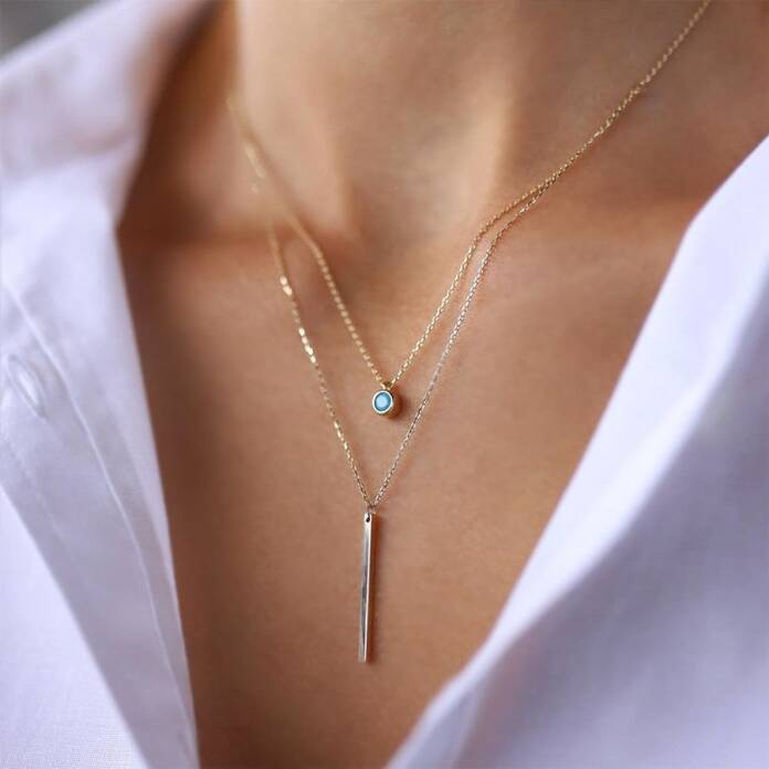 Çubuklu Firuze İkili Kolye - 1