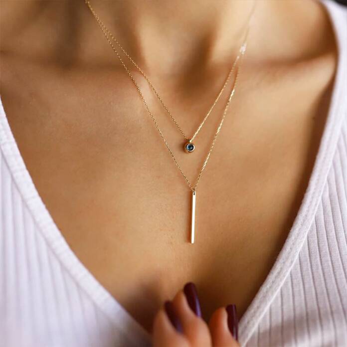 Çubuklu Gözlü İkili Kolye - 1