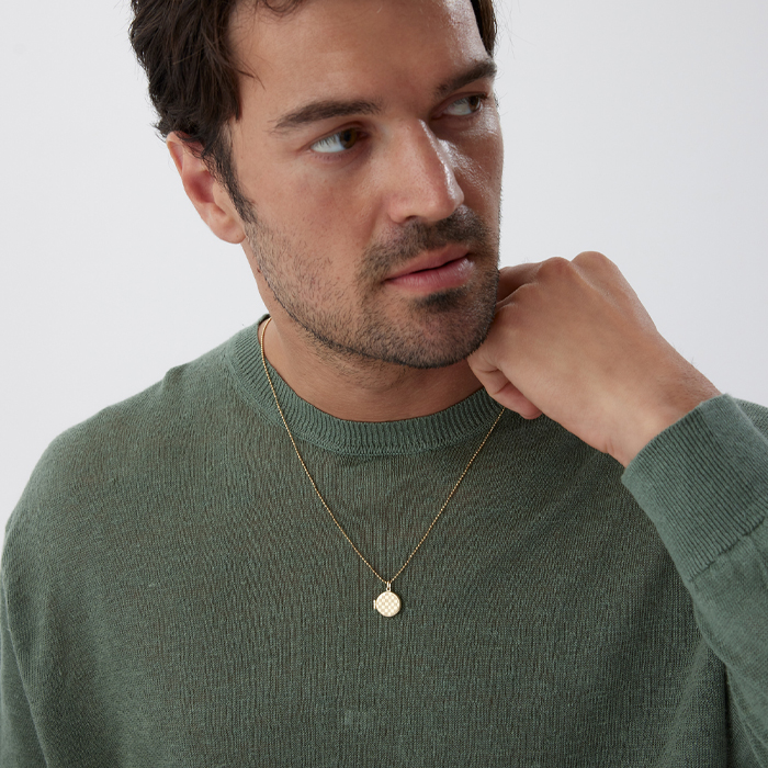 Damalı Yuvarlak Kapaklı Erkek Kolye - 5