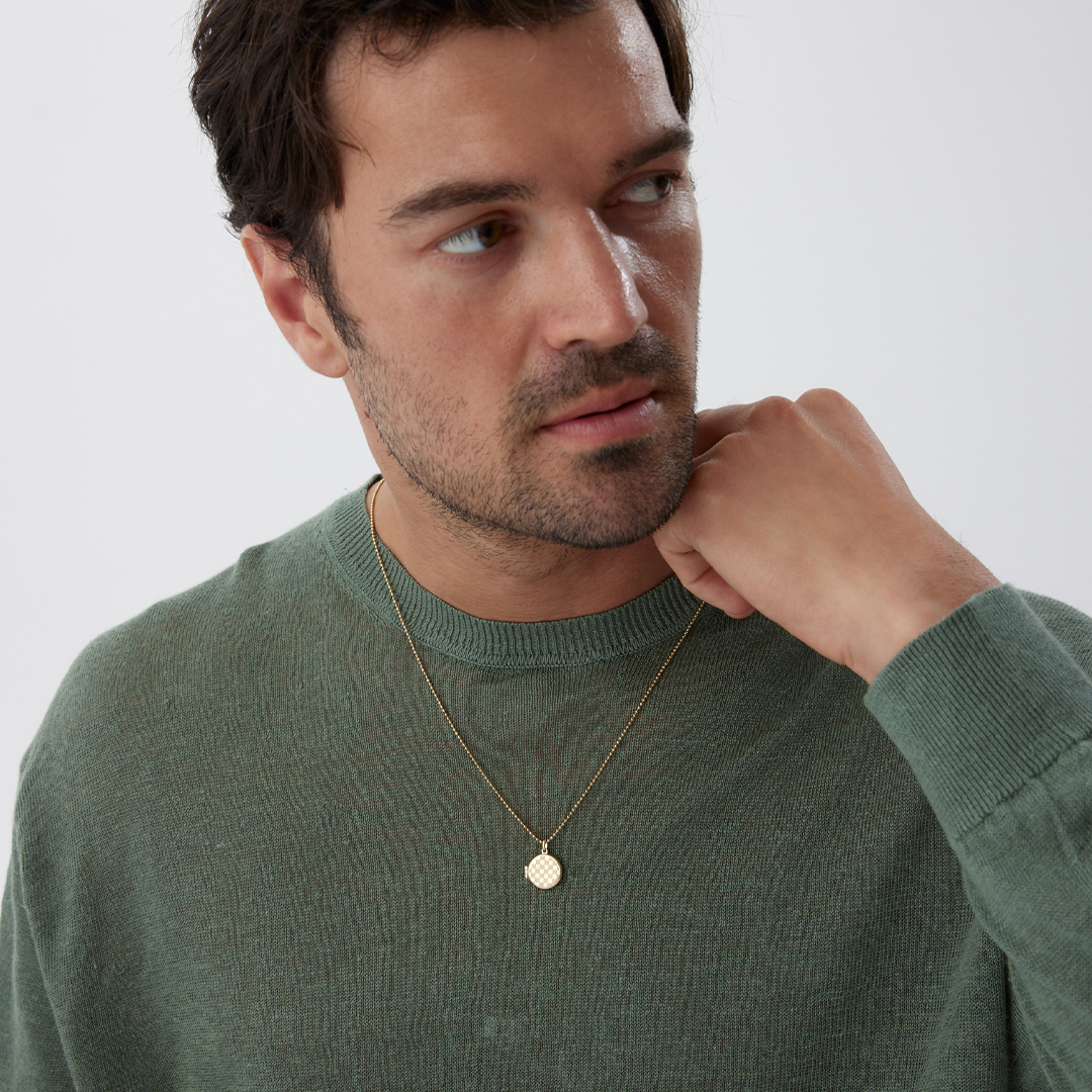 Damalı Yuvarlak Kapaklı Erkek Kolye - 5